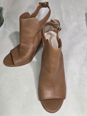 Aldo Brown Peep-Toe Leather Slingback Heels